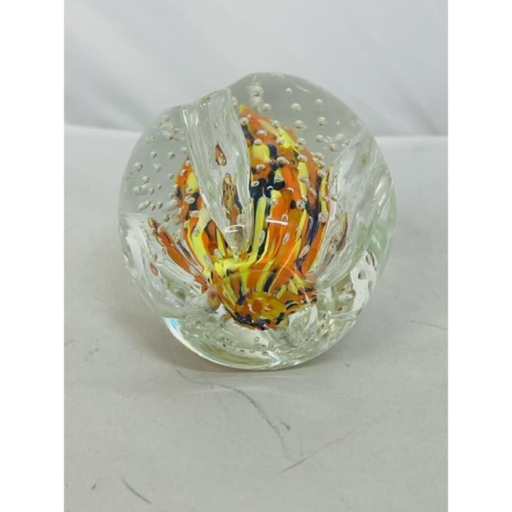 Art Glass Pencil Holder Glass Paperweight Pen Pencil flower Orange Yellow